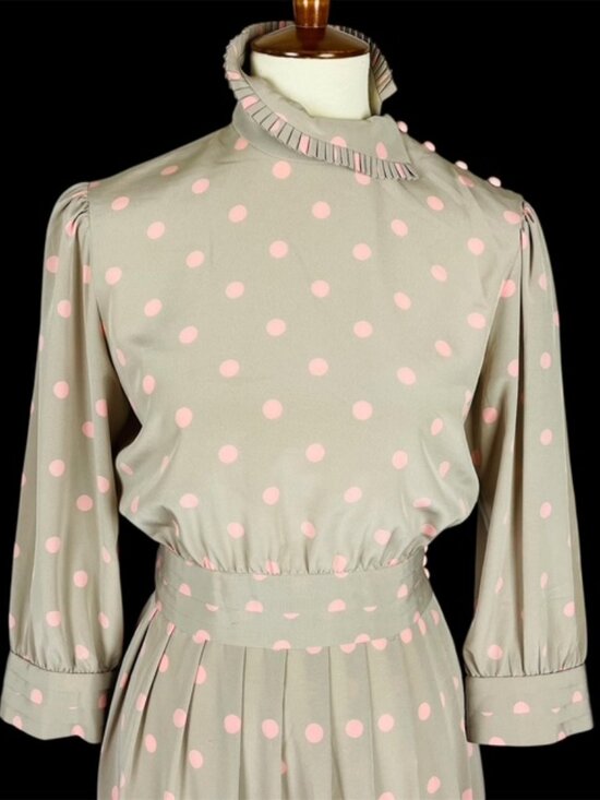 Albert Nipon Dresses & Skirts - Vtg 80s Albert Nipon Executive Dress Sz 6 Polka Dot Puff Pleated Ruffle Feminine